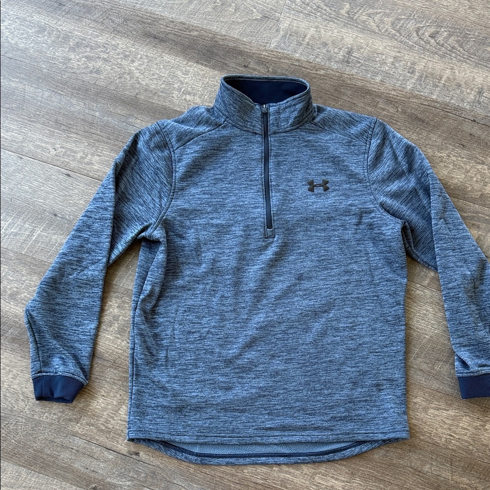 Men’s Under Armour Fleece Lined Quarter Zip Cold Gear Loose Fit M Blue Top